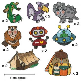 Exploración de la jungla y el universo. Expositor. Aplicaciones bordadas termoadhesivas