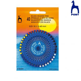 Alfileres de acero de 30 mm con cabeza de cristal. Disco sobre blíster - PONY