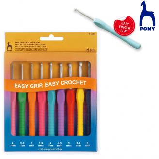 EASY GRIP ganchillos de aluminio de 14 cm. Mango suave. Set - PONY