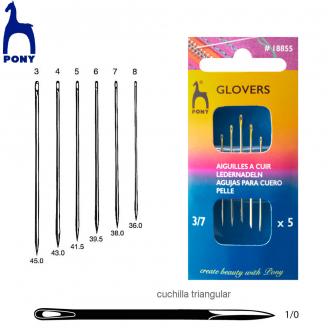 Agujas para coser cuero/glovers (en cartera) - PONY