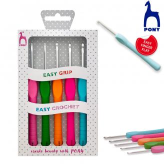 EASY GRIP ganchillos de aluminio anodizados. Mango suave. Set regalo - PONY
