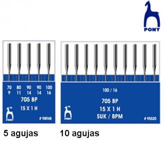 Agujas de coser a máquina Punta de Bola / Ball Point. Talón plano. En cajitas - PONY
