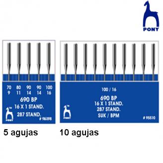 Agujas de coser a máquina Punta de Bola / Ball Point. Talón redondo. En cajitas - PONY