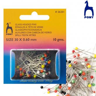 Alfileres de acero de 30 mm con cabeza de colores surtidos - PONY