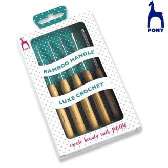 BAMBOO ganchillos de aluminio anodizado. Mango bambú. Set regalo - PONY